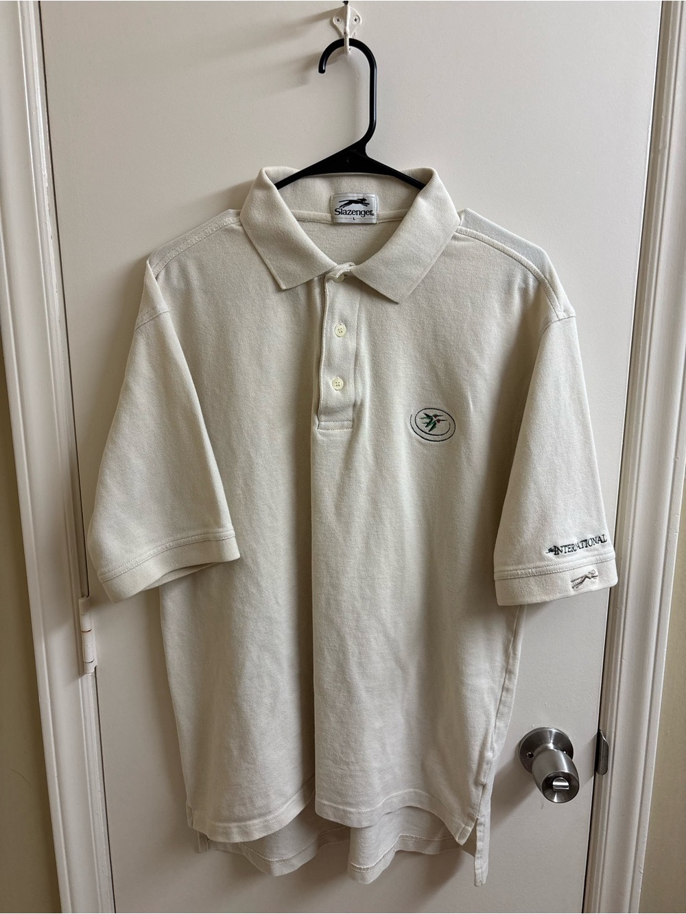 Vintage Slazenger Polo Shirt Men’s L 100% Cotton Ivory Embroidered Golf